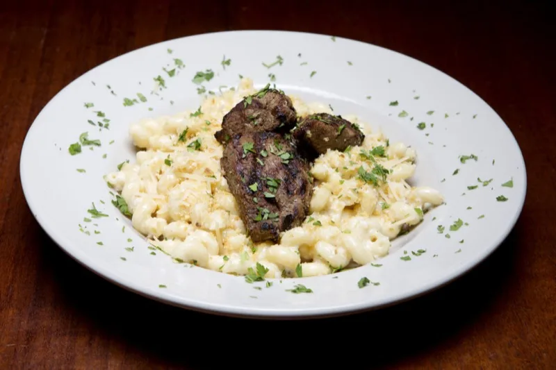 Tavern mac and cheese with steak tips