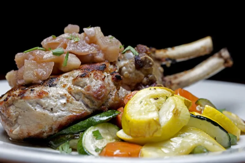 Pork chops with roasted vegetables